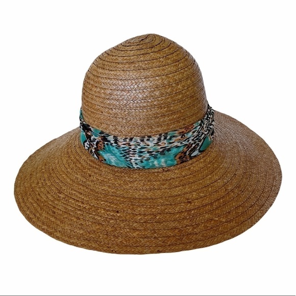 Kathy Jean woven hat with wide brim and multicolor fabric band with bow detail - Picture 4 of 4
